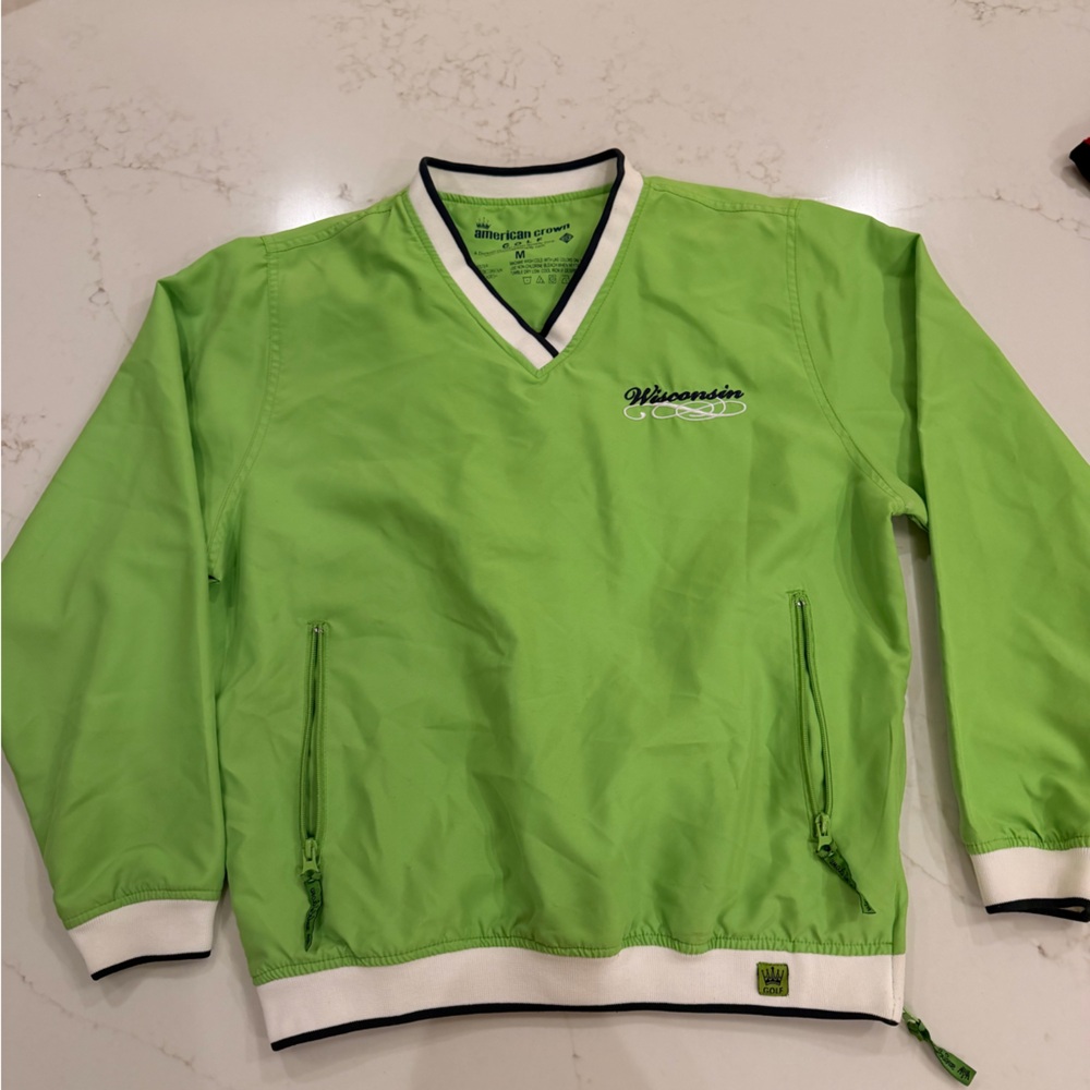 American Crown Golf Men’s Med. green Pullover Windbreaker Wisconsin Embroidered